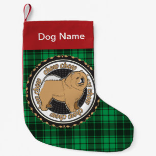 Personalisierte Chow Chow Hund Rasse Grüne Karier Kleiner Weihnachtsstrumpf