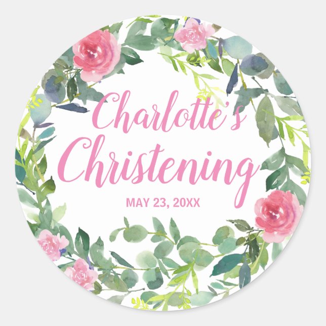 Personalisierte Christing Sticker mit rosa Blume (Vorderseite)