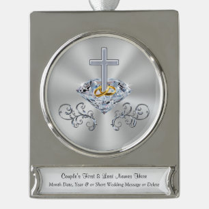 Personalisierte christliche Hochzeitsgeschenkideen Banner-Ornament Silber