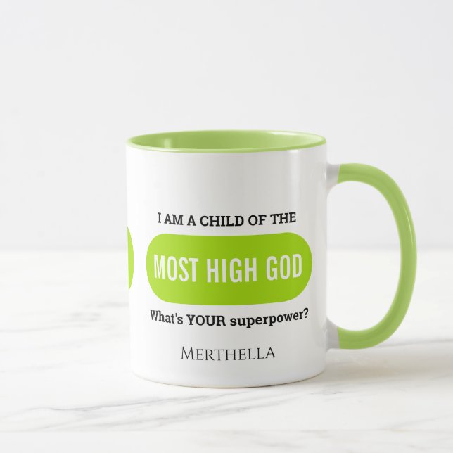 Personalisierte Christliche Superpower Green Monog Tasse (Rechts)