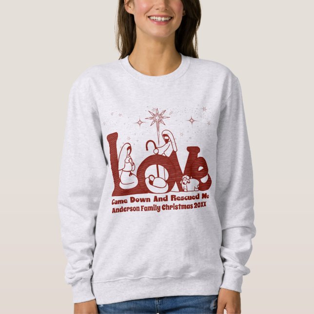 Personalisierte Christliche Weihnachtskrippe Sweatshirt (Vorderseite)