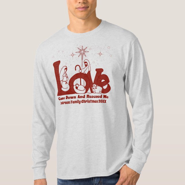 Personalisierte Christliche Weihnachtskrippe T-Shirt (Vorderseite)