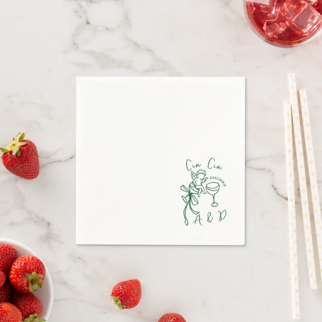 Personalisierte Cin Cin Cherub Cupid Handgezeichne Serviette (Beispiel)