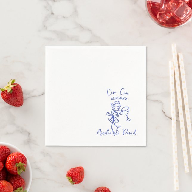Personalisierte Cin Cin Cherub Cupid Handgezeichne Serviette (Beispiel)