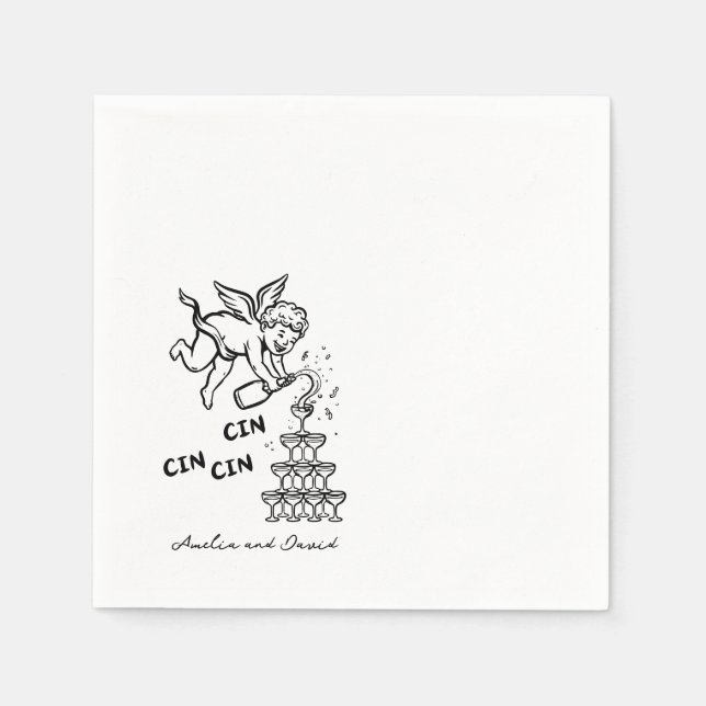 Personalisierte Cin Cin Cherub Cupid Handgezeichne Serviette (Vorderseite)