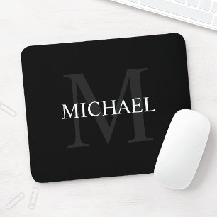 Personalisierte Classic Monogramm und Name Schwarz Mousepad