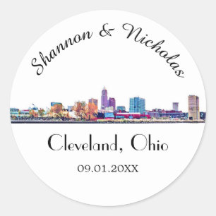Personalisierte Cleveland Skyline Wedding Runder Aufkleber