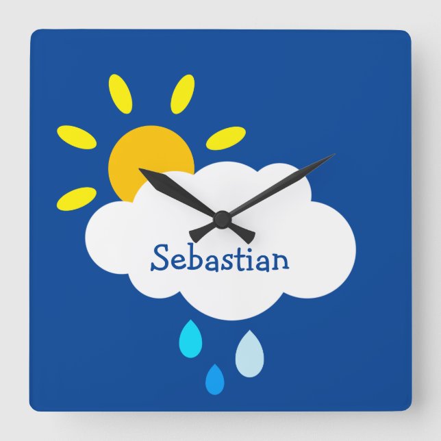 Personalisierte Cloud and Rain Square Wall Clock Quadratische Wanduhr (Vorderseite)