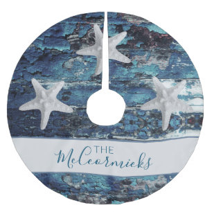 Personalisierte Coastblue Starfish Familie Polyester Weihnachtsbaumdecke