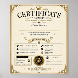 Personalisierte Cockapoo-Besitzerurkunde – Hundege Poster