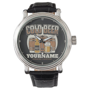 Personalisierte Cold Beer Oak Barrel Brauerei Armbanduhr
