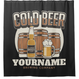 Personalisierte Cold Beer Oak Barrel Brauerei Duschvorhang