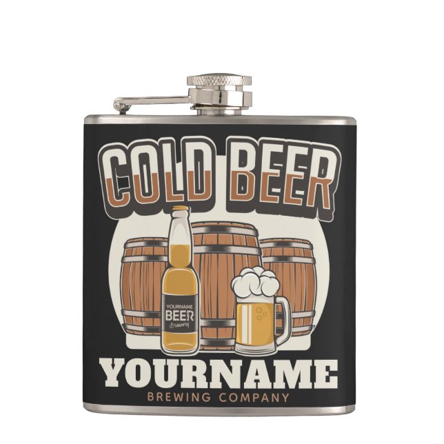 Personalisierte Cold Beer Oak Barrel Brauerei Flachmann (Vorderseite)