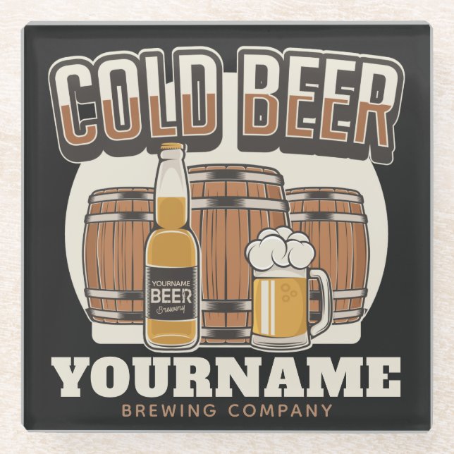 Personalisierte Cold Beer Oak Barrel Brauerei Glasuntersetzer (Vorderseite)