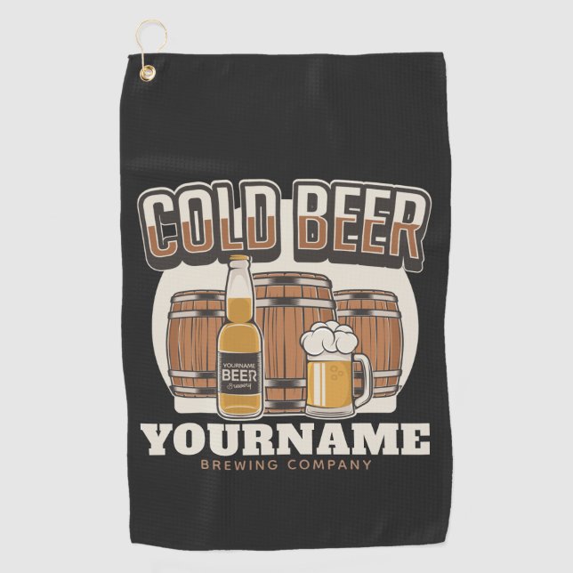 Personalisierte Cold Beer Oak Barrel Brauerei Golfhandtuch (Vorderseite)