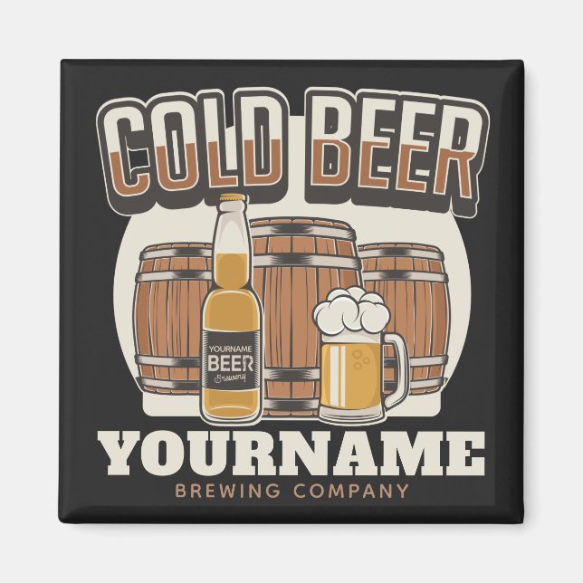 Personalisierte Cold Beer Oak Barrel Brauerei Magnet (Vorne)