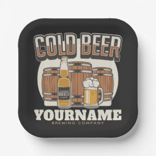 Personalisierte Cold Beer Oak Barrel Brauerei Pappteller