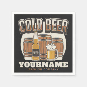 Personalisierte Cold Beer Oak Barrel Brauerei Serviette