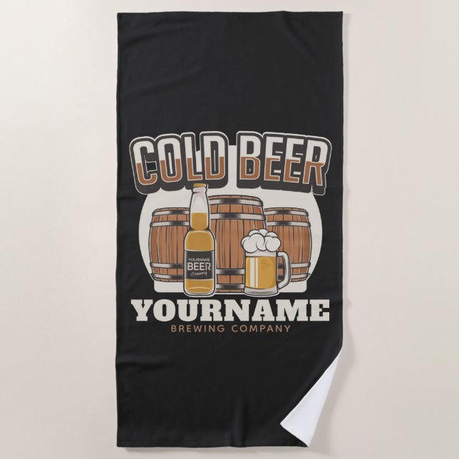 Personalisierte Cold Beer Oak Barrel Brauerei  Strandtuch (Vorderseite)