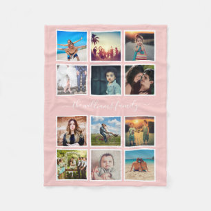 Personalisierte Collage Family Blush Pink Fleecedecke