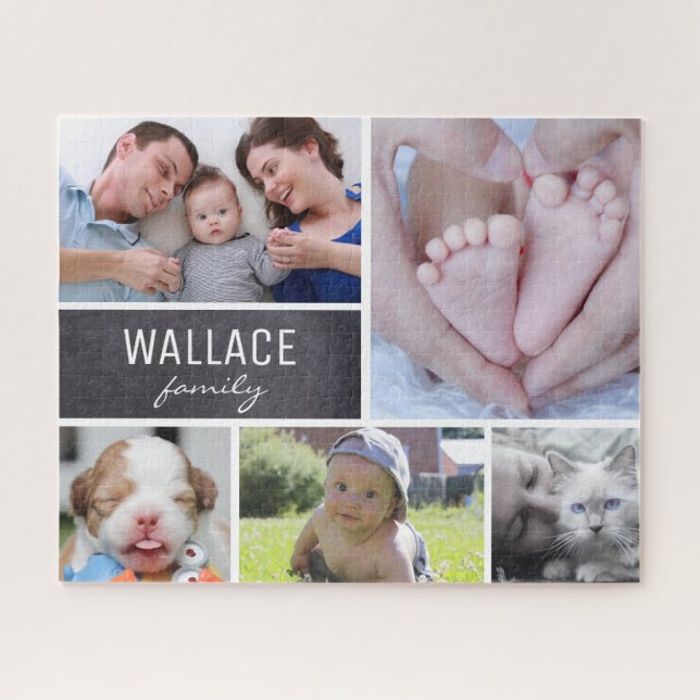 Personalisierte Collage-Fotos mit Familienname Puzzle (Horizontal)