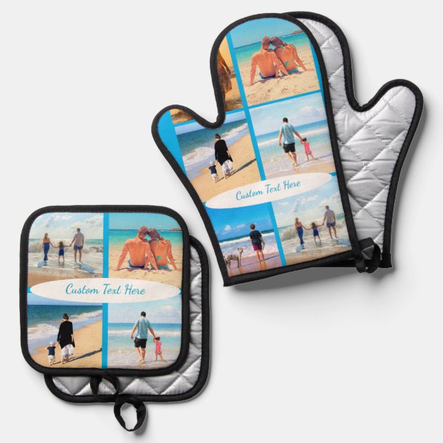 Personalisierte Collage und benutzerdefinierter Te Ofenhandschuh & Topflappen-Set (Vorderseite/Rückseite)