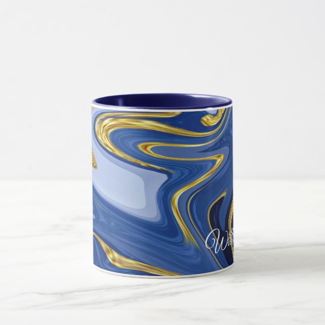 Personalisierte Combo-Tasse: Blue & Gold Akzente Tasse (Zentrum)