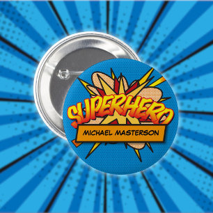 Personalisierte Comic-Book-Pop-Art-SUPERHELD Button