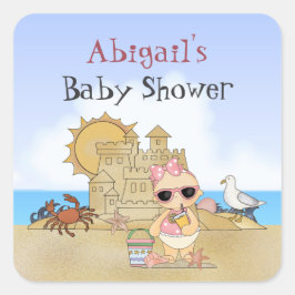 Personalisierte Cool Beach Baby Girl Babydusche Quadratischer Aufkleber