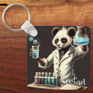 Personalisierte Coole Panda Scientist Mixing-Porti Schlüsselanhänger