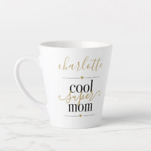 Personalisierte Coole Super Mama Schwarz-Gold Latt Milchtasse