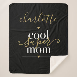 Personalisierte Coole Super-Mama Schwarz und Gold Sherpadecke