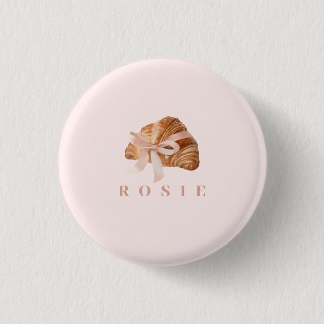 Personalisierte Coquette Croissant Pink Ribbon Button (Vorderseite)