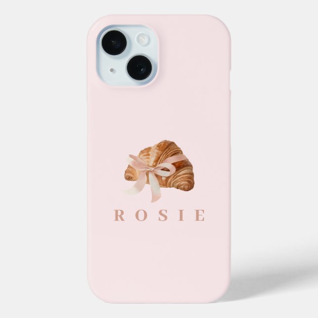 Personalisierte Coquette Croissant Pink Ribbon Case-Mate iPhone Hülle (Rückseite)