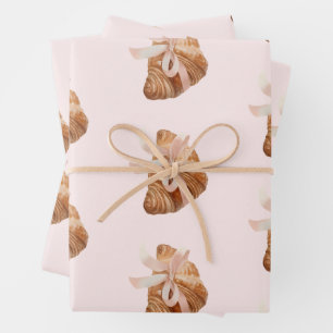 Personalisierte Coquette Croissant Pink Ribbon Geschenkpapier Set