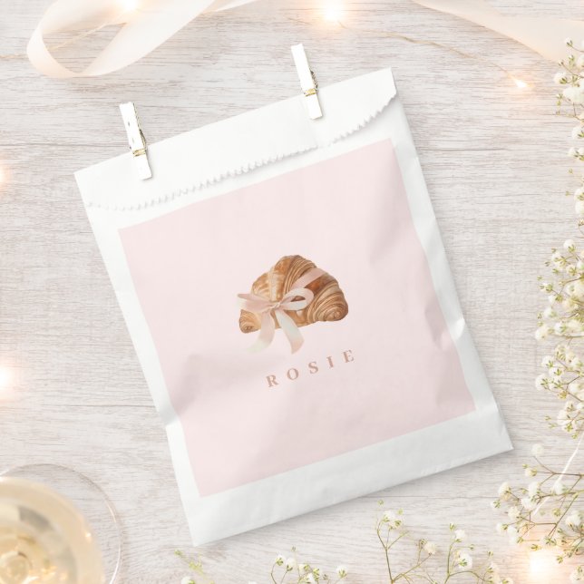 Personalisierte Coquette Croissant Pink Ribbon Geschenktütchen (Ausgeschnitten)