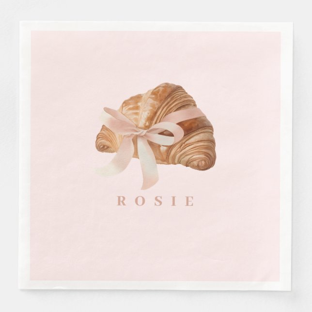 Personalisierte Coquette Croissant Pink Ribbon Serviette (Vorderseite)