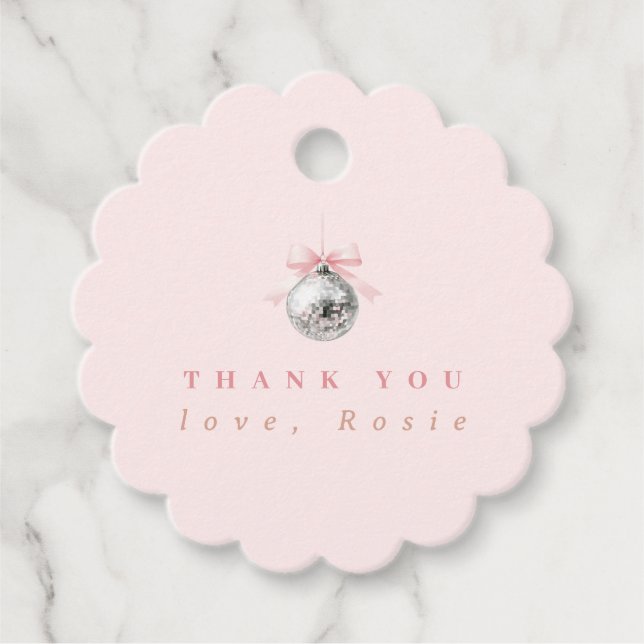 Personalisierte Coquette Diskothek Ball Rosa Band Geschenkanhänger (Vorderseite)