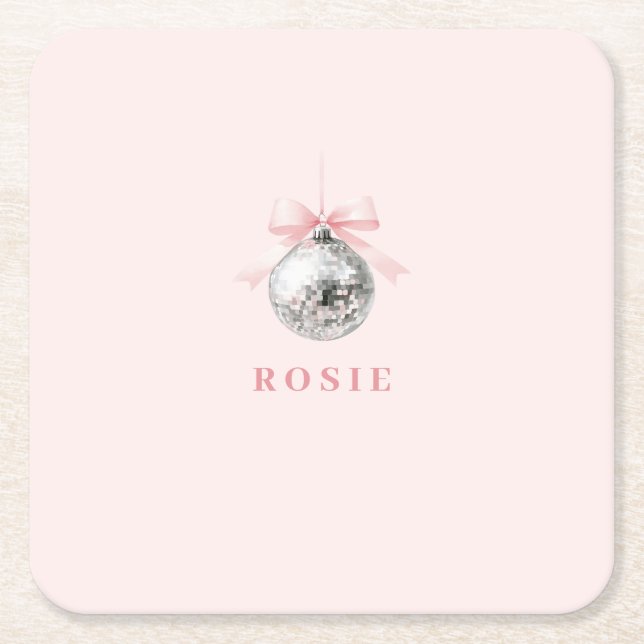 Personalisierte Coquette Diskothek Ball Rosa Band Rechteckiger Pappuntersetzer (Vorderseite)