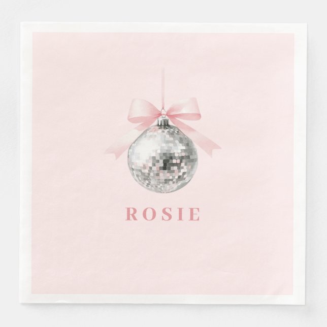 Personalisierte Coquette Diskothek Ball Rosa Band Serviette (Vorderseite)