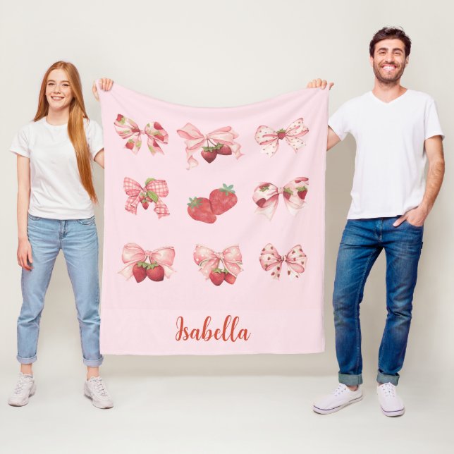 Personalisierte Coquette-Erdbeere & Schleife Fleec Fleecedecke (Beispiel)