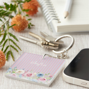 Personalisierte Coquette-Pastell-Blumen  Schlüsselanhänger