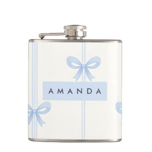 Personalisierte Coquette Pastell Hellblaue Schleif Flachmann