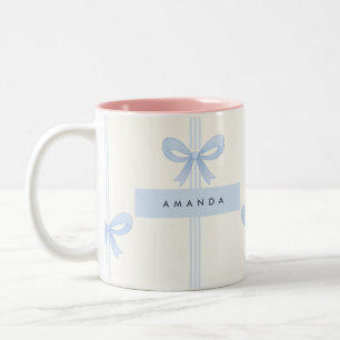 Personalisierte Coquette Pastell Hellblaue Schleif Zweifarbige Tasse