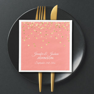 Personalisierte CORAL Peach Gold Confetti Hochzeit Serviette