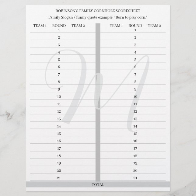 Personalisierte Cornhole-Spiel-Scoreblätter Briefbogen (Vorderseite)