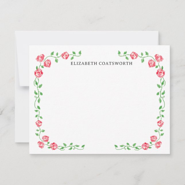 Personalisierte Cotgcore-Rote Rosen HandGezeichnet Mitteilungskarte (Vorderseite)