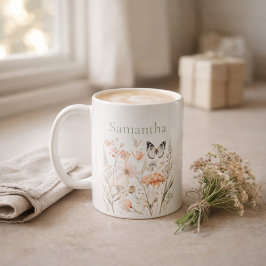 Personalisierte Cottagecore-Wildblume Kaffeetasse