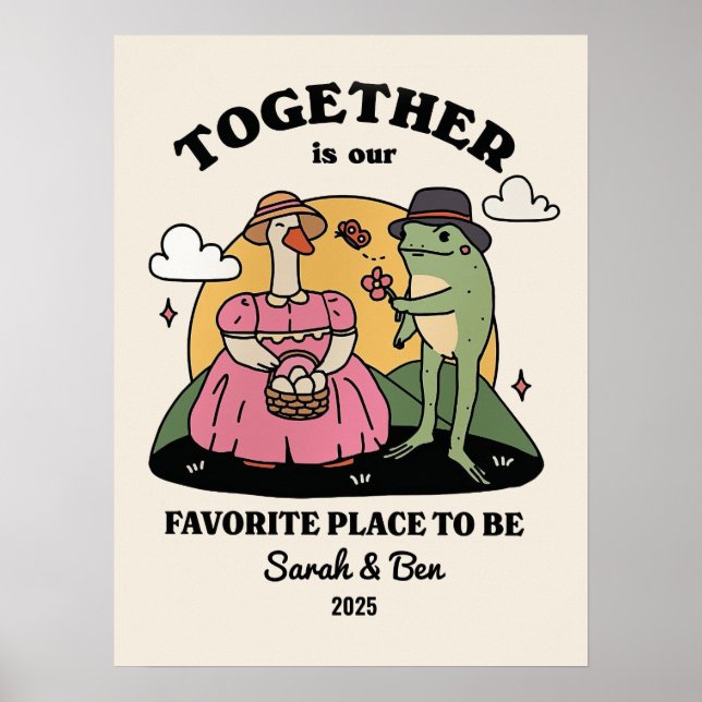 Personalisierte Couple Print, Custom Frog Illustra Poster (Vorne)