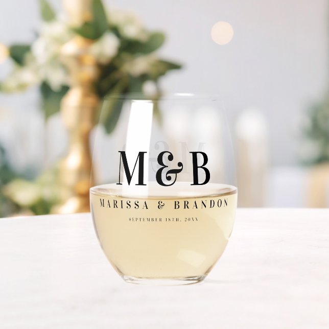 Personalisierte Couple Wedding Monogram Initials Weinglas Ohne Stiel (Insitu (Hochzeit))